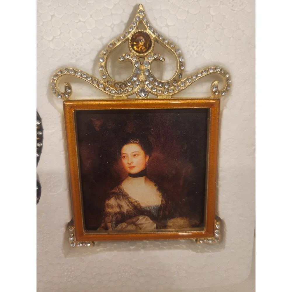 3 Hollywood Regency Mini Frames Ornate Bling Rhinestone Enameled Picture Photo